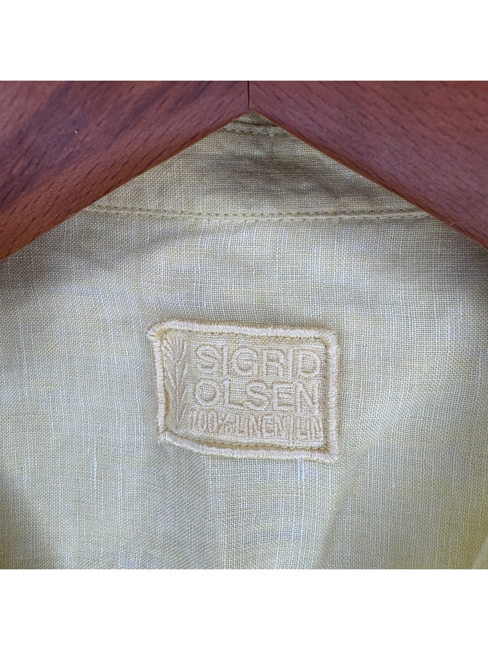 Yellow Linen Button Front Blouse Sigrid Olsen Roll Tab Sleeve Coastal Shirt - Picture 4 of 5